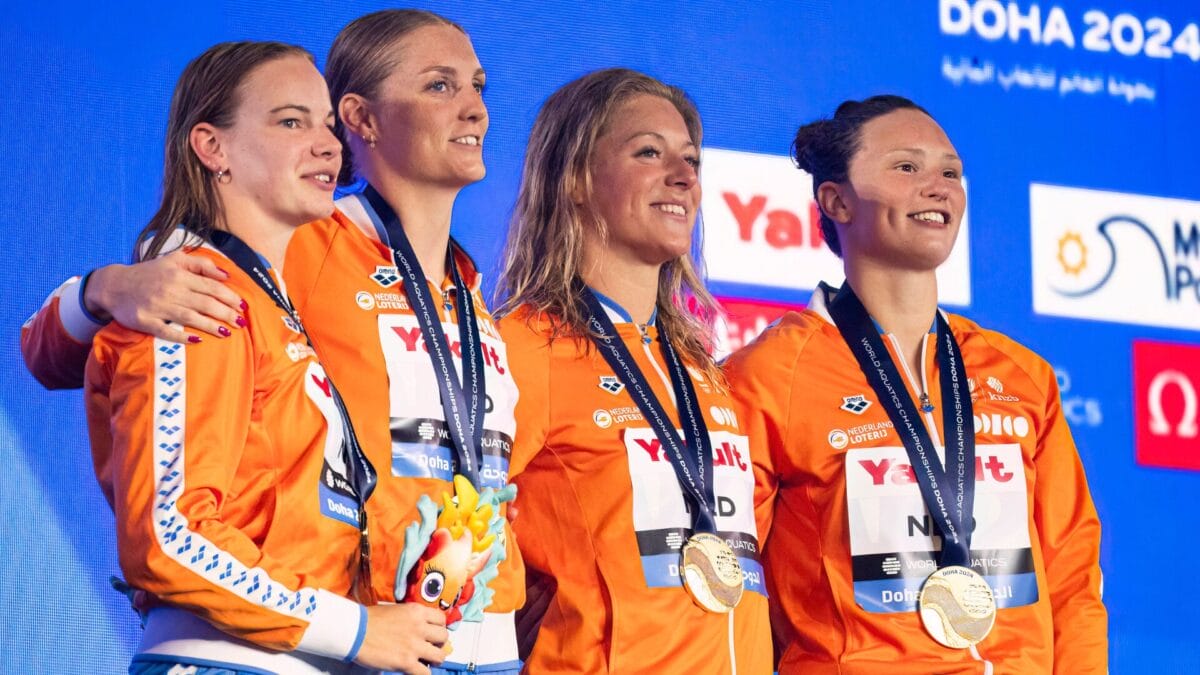 Nederlandse estafettezwemsters in Doha