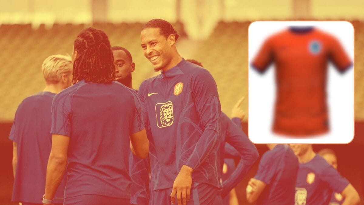 Virgil van Dijk op de training van Oranje met in het kader het uitgelekte thuisshirt van Oranje voor het EK 2024