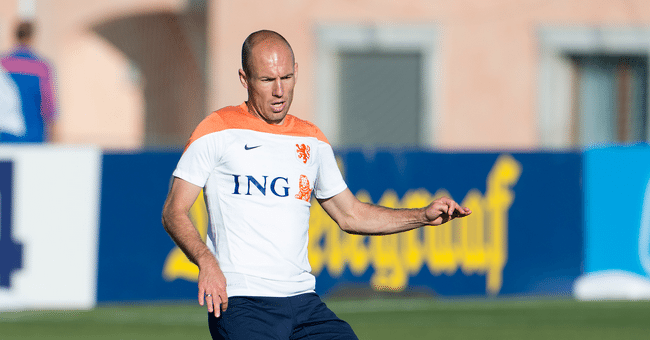 Arjen Robben in actie tijdens een training